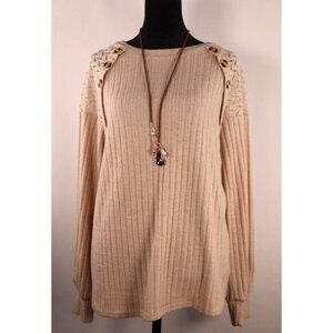 Cure Women's Beige Knit Sweater with Button Detail & Textured‎ Shoulders Size S